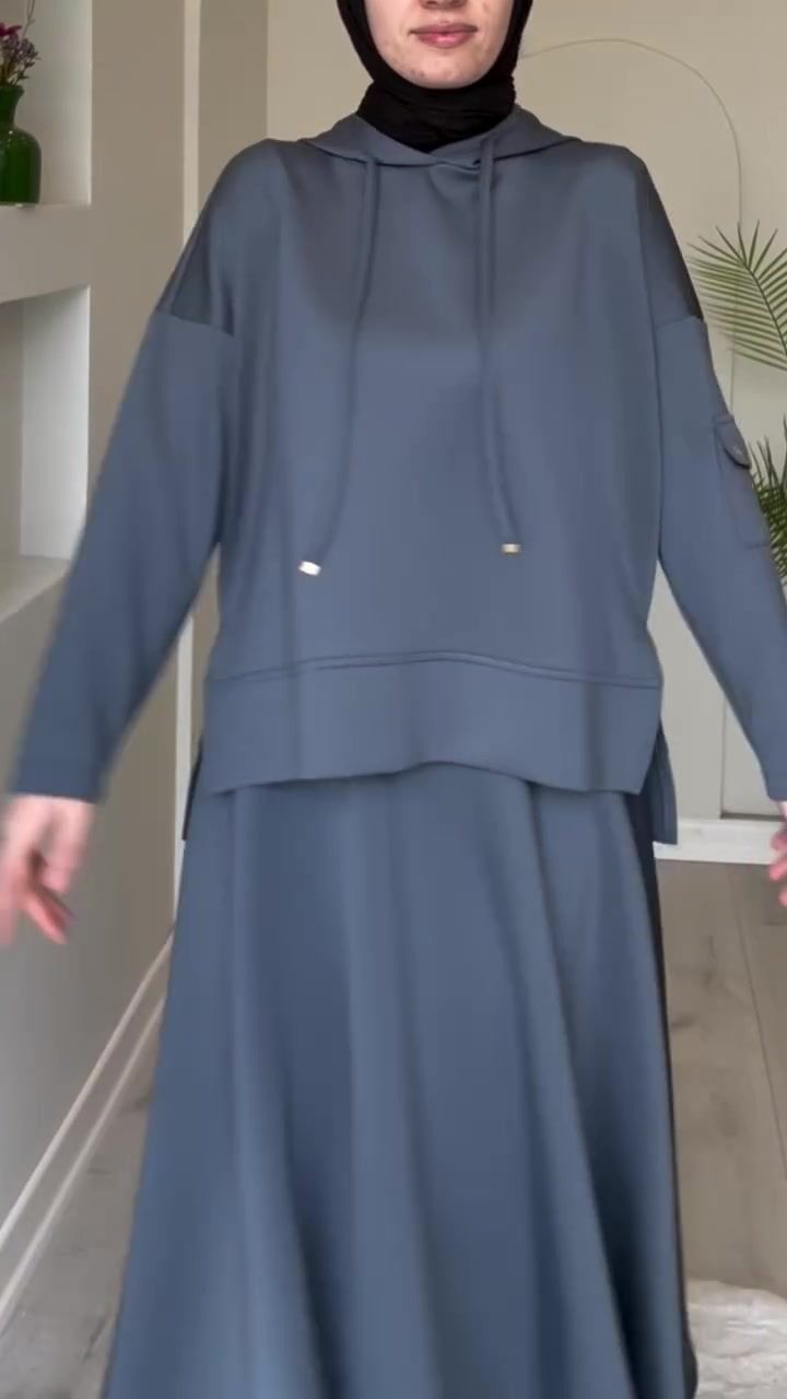 Damenbekleidung, Naher Osten, Mode, Pullover, Rock, Anzug, einfarbig, mit Kapuze, Pullover, Oberteil, A-Linien-Rock, lässiger Anzug für Damen_voghion.com