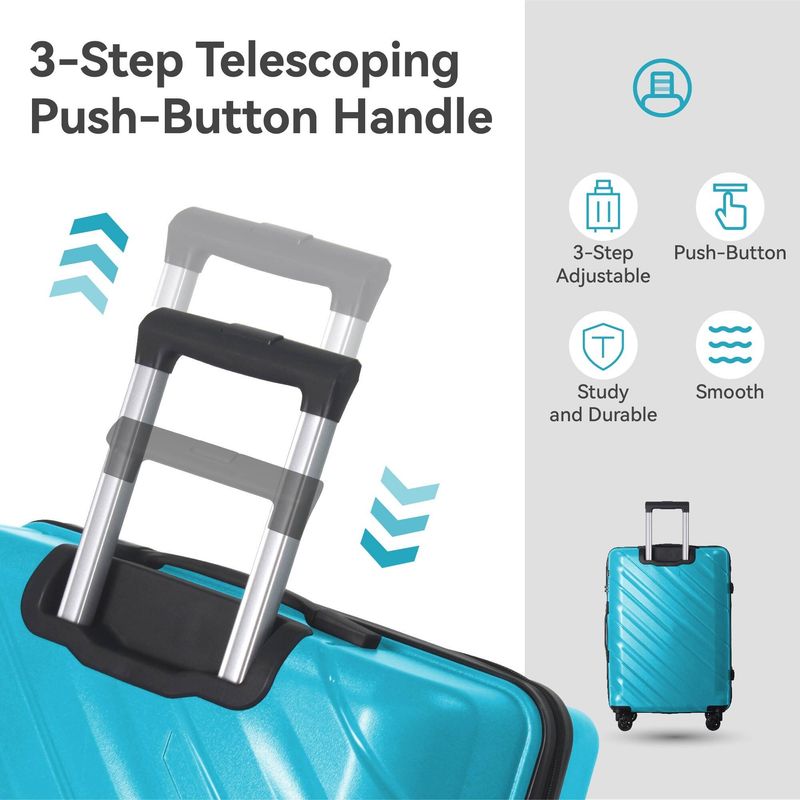 3-Piece Luggage Sets (20", 24", 28"), Suitcase With Wheels, Hardside Suitcase With Four Spinner Wheels And Scratch-Resistant Surface, Peacock Blue_voghion.com