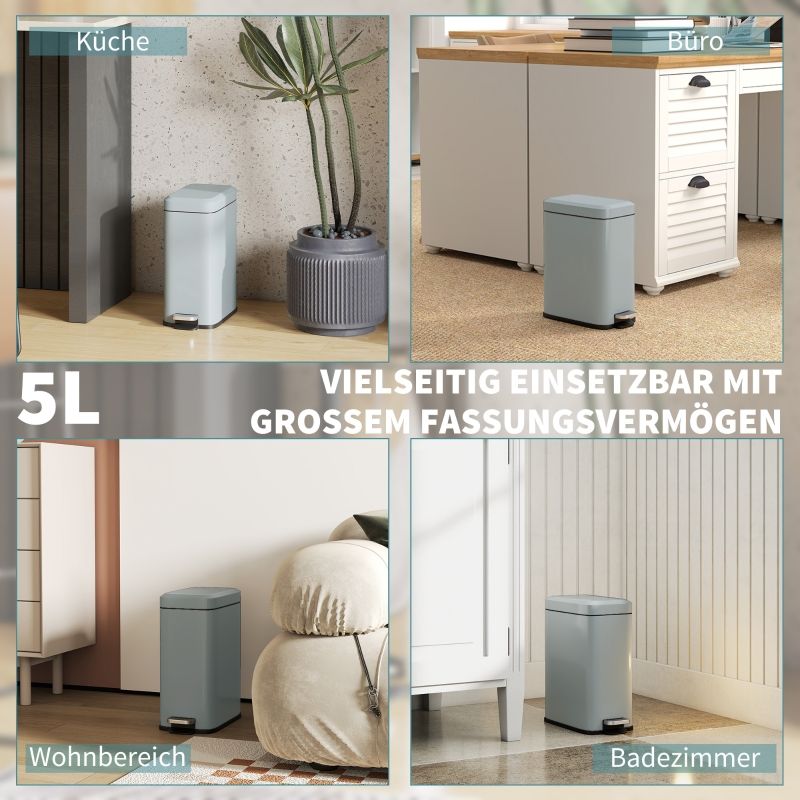 Mülleimer Aus Metall, 5 L Fassungsvermögen, Mit Fußpedal und Inneneimer, Grau_voghion.com