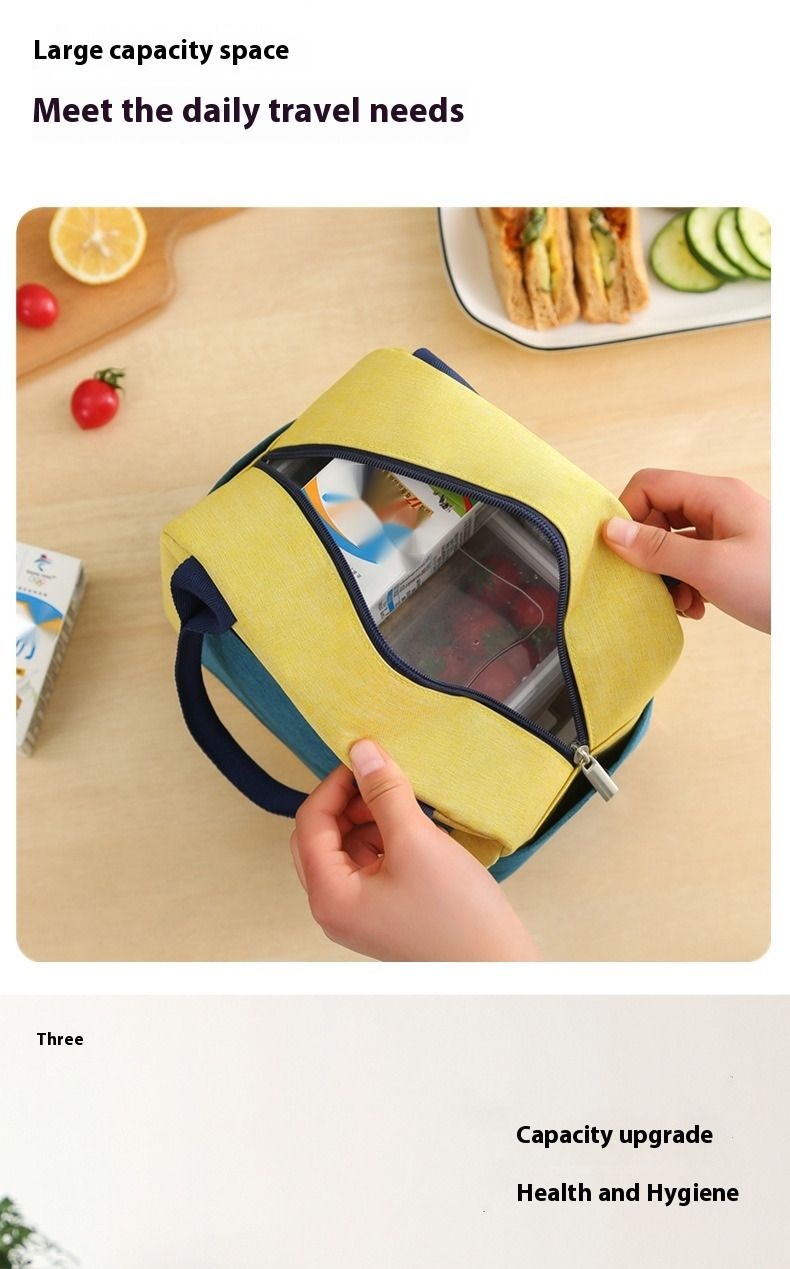 Bolsa Bento Color Blocked Bolsa Isolada Lancheira Catiônica Bolsa de Mão com Folha de Arroz Lancheira Impermeável Espessada Bolsa de Almoço_voghion.com