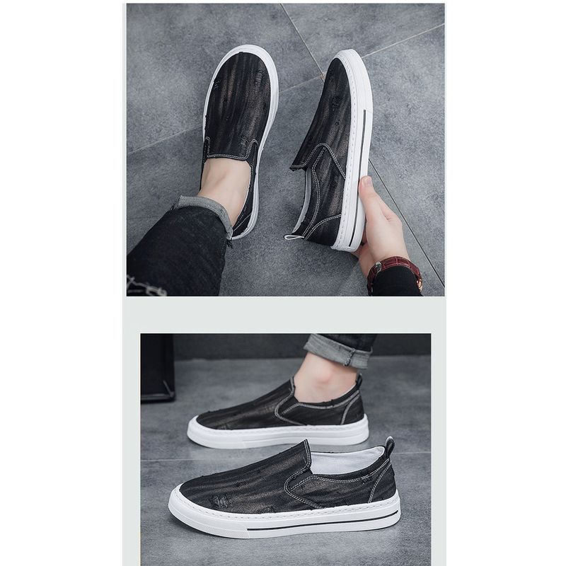 Tênis casuais masculinos de lona respirável, novos, versáteis, planos e sem cadarço, calçados da moda para o verão_voghion.com