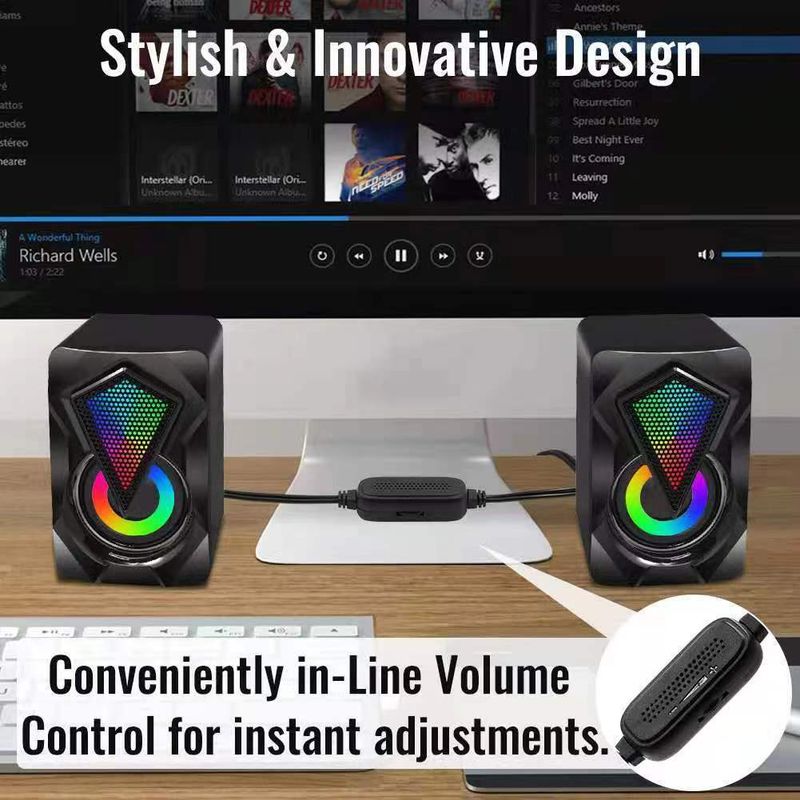 X2USB Desktop 3,5 MM Audio Jack 2,0 Kabelgebundene Steuerung RGB Farbe Mini Computer Lautsprecher Mit Licht_voghion.com