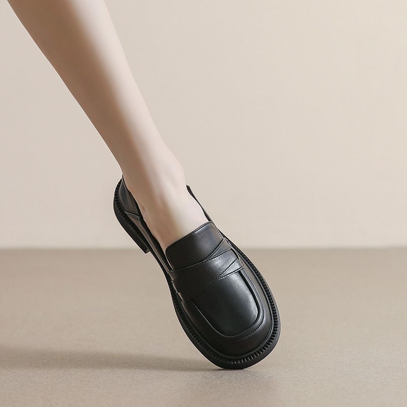 Plateau-Loafer für Damen mit einem Fuß, schwarze Retro-Schuhe aus kleinem Leder, dicker Absatz und weiche Sohle, Einzelschuhe für Damen_voghion.com