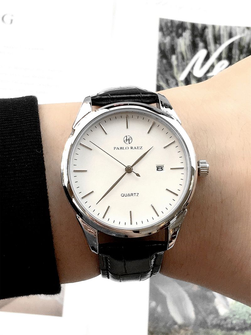 PABLO RAEZ Simple And Fashionable Young Men's Casual Leather Waterproof Calendar Watch On Time Student Watch Gift_voghion.com