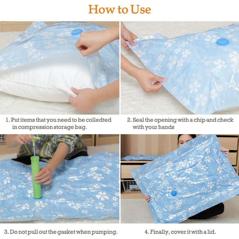 7 peças de bolsa de armazenamento a vácuo espessada para sacos comprimidos de pano com bomba manual, cobertor reutilizável, organizador de roupas de colcha, viagem_voghion.com