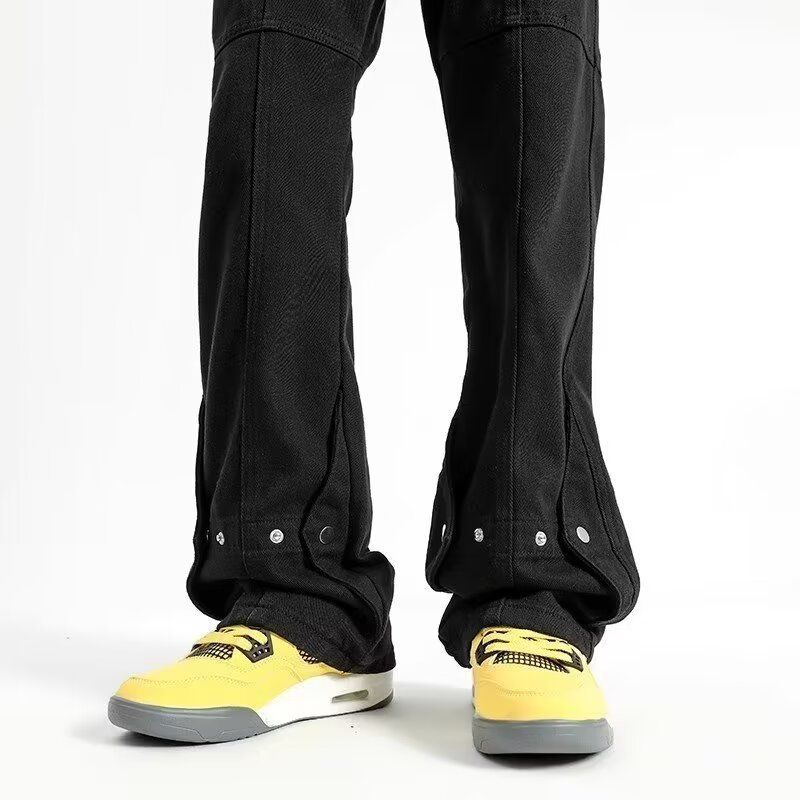 Bitte beachten Sie die Größentabelle! Please refer to the size chart in the picture American haute couture buttoned black jeans Instagram trendy _voghion.com