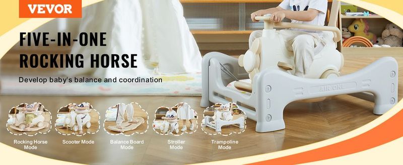 VEVOR 5 In 1 Rocking Horse For Toddlers 1-3 Years Ride On Toy With Trampoline_voghion.com