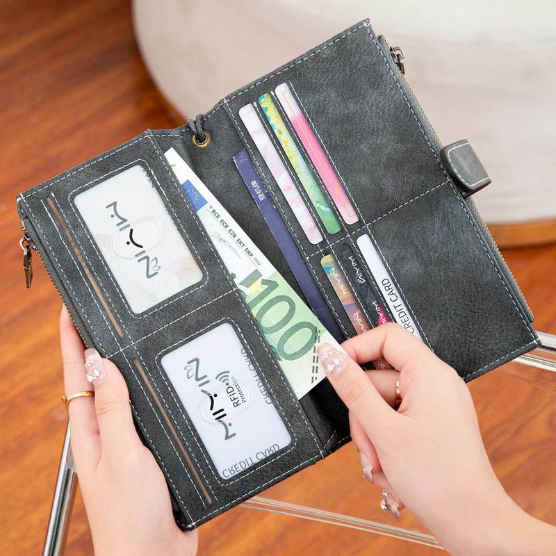 New RFID 702025 Off Long Multifunctional Women Wallet Solid Color Portable Clutch_voghion.com