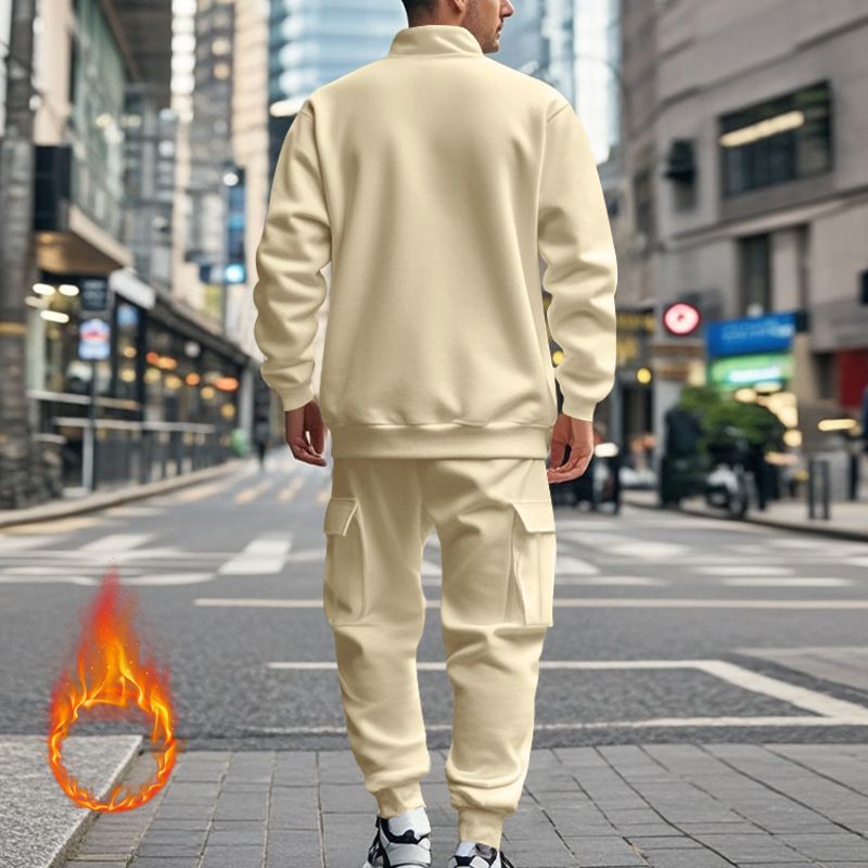Fleecegefüttertes Sweatshirt-Set mit Viertelreißverschluss für Herren – Slim Fit Thermo-Jogging-Outfit für Herbst und Winter_voghion.com