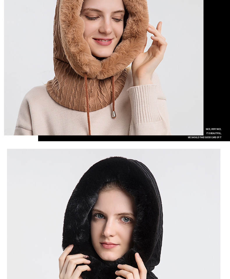 Winter Fur Cap Mask Set Hooded for Women Knitted Cashmere Neck Warm Balaclava Ski Windproof Hat Thick Plush Fluffy_voghion.com