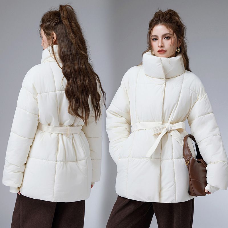 Women's Clothing Winter Coat With Belt – Oversized Stand Collar Jacket (Loose Fit, Mid-Length, 4XL Sizes)_voghion.com