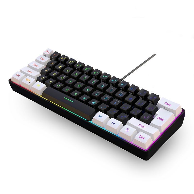 Tastiera sottile cablata da 61 tasti, bianca e nera, compatta, per giochi, tastiera meccanica portatile, notebook, desktop_voghion.com