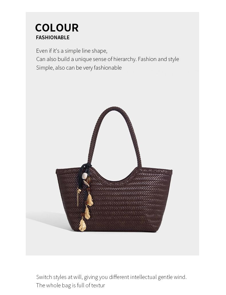 Borsa tote in pelle intrecciata con tasca interna, borsa a tracolla di grande capacità per uso quotidiano, shopping, viaggi - Design marrone chic_voghion.com