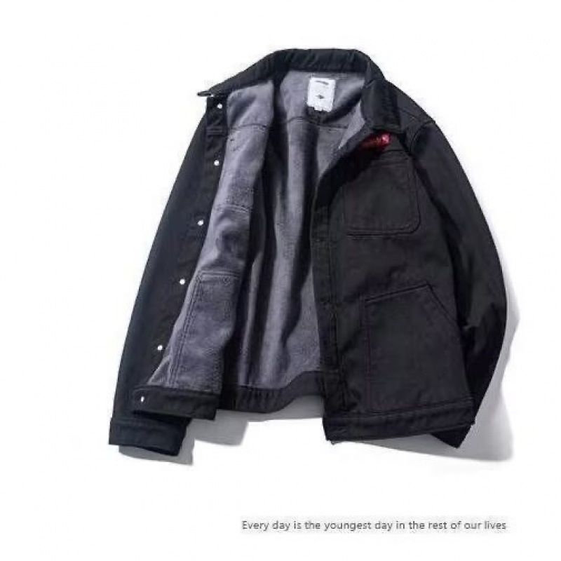 Autumn Workwear Denim Jacket Men's Retro Casual Loose Plus Velvet Jacket Top_voghion.com
