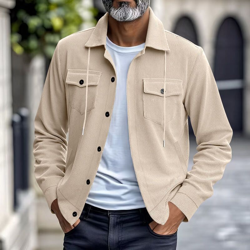 Autumn American Heavy Corduroy New Simple Versatile Multi Pocket Long Sleeved Stand Up Collar Jacket Men's Clothing_voghion.com