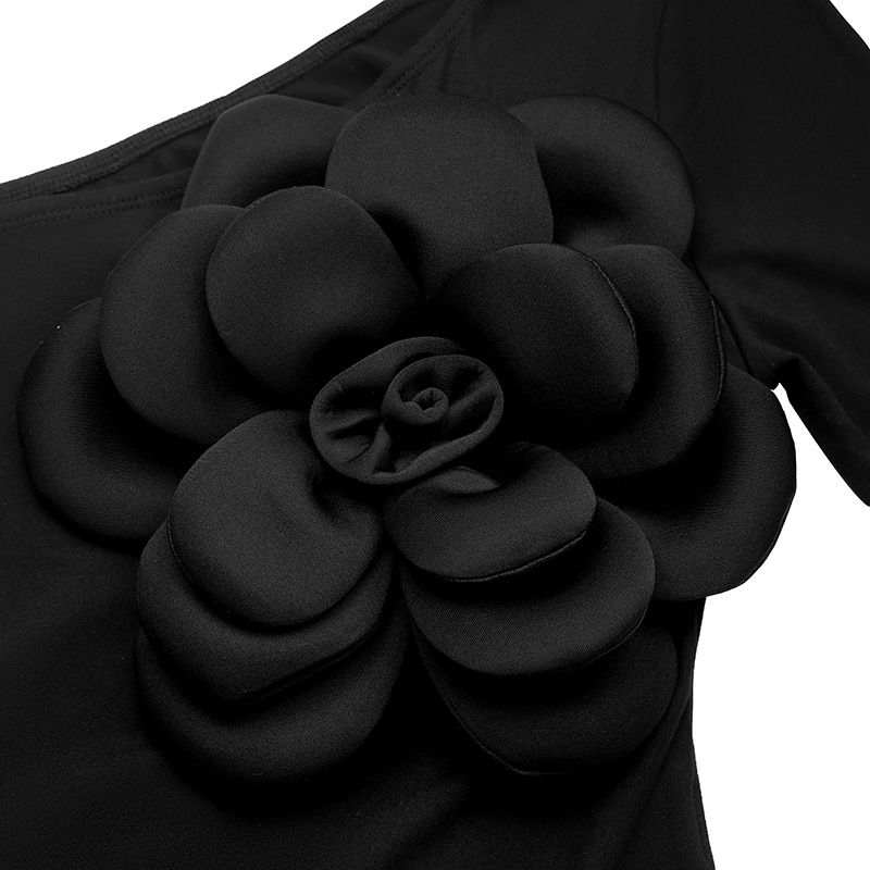 2025 New Elegant And Sexy Three-dimensional Decorative One-shoulder Off-the-shoulder Solid-color Tights_voghion.com