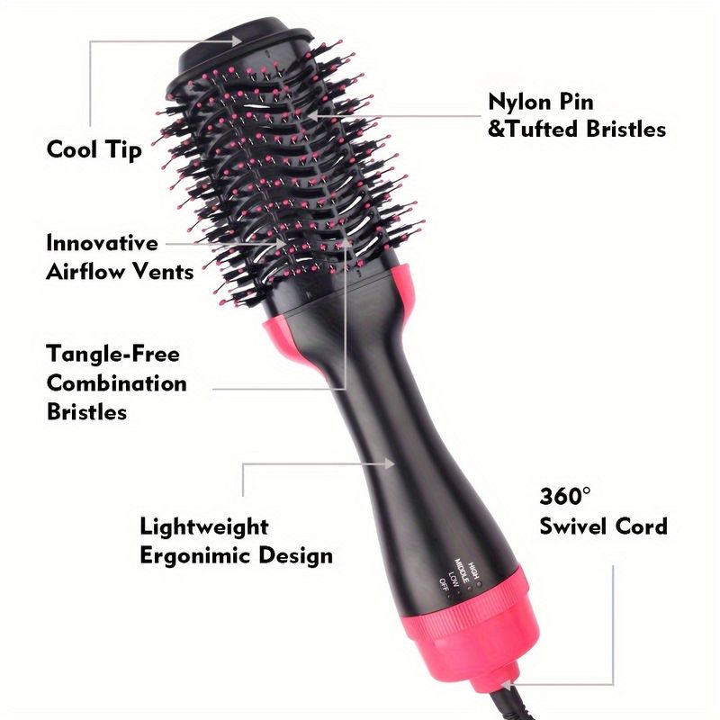 Spazzola ad aria calda multifunzionale 2 in 1, asciugacapelli e styler in un unico passaggio, uso asciutto e bagnato, regali di Natale per le donne_voghion.com