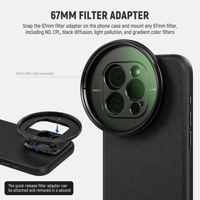 Neewer For IPhone 16 15 Pro TPU + PC Protective Case With 17mm Lens Backplate, 67mm Filter Adapter Phone Cage_voghion.com