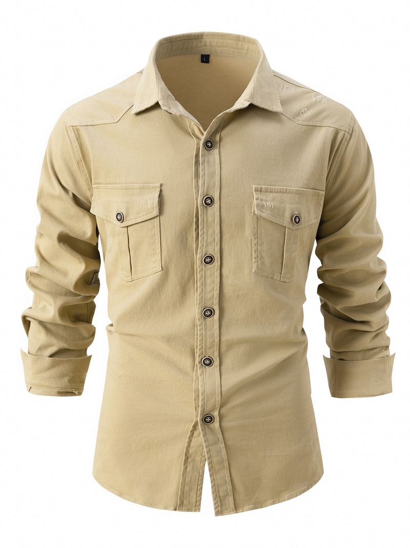 Camicia a maniche lunghe da uomo in cotone elasticizzato lavato, nuova e alla moda, taglia europea_voghion.com