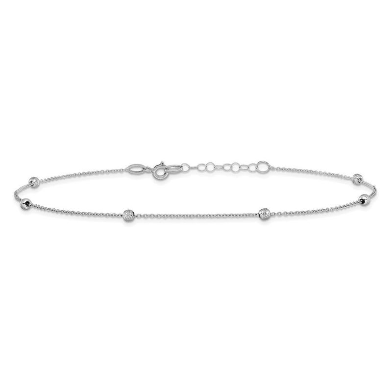 14K White Gold D/C Beaded With 1in Ext. Anklet_voghion.com