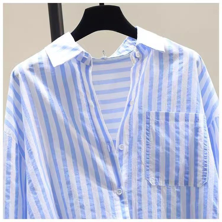 Camicia a righe stampate da donna per primavera e autunno, nuova, alla moda, versatile, ampia, a maniche lunghe, cardigan, intimo._voghion.com
