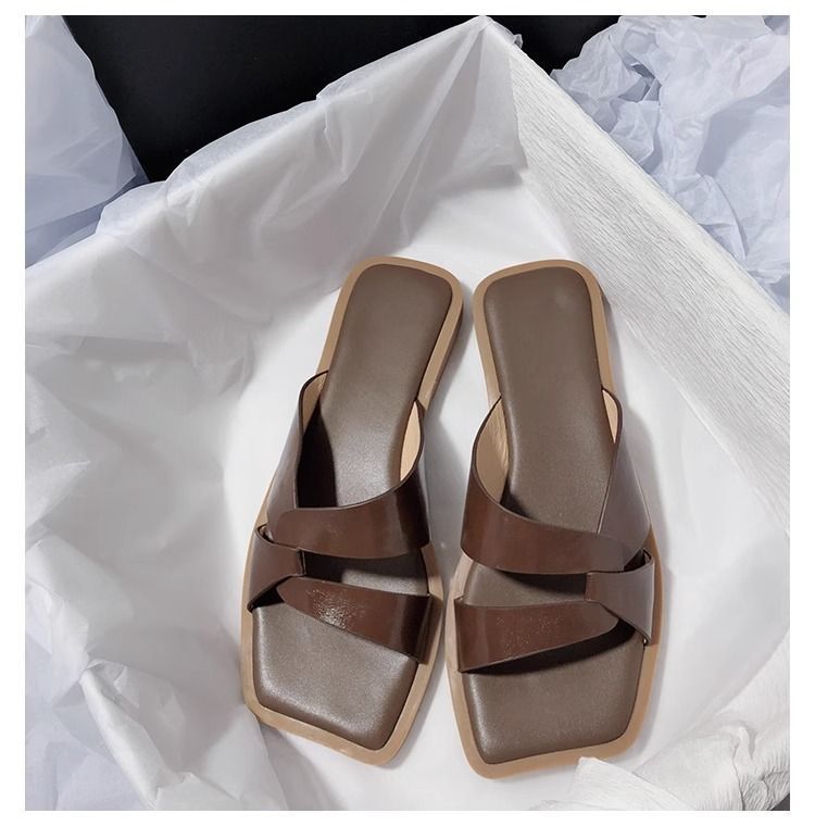 Ciabatte quadrate intrecciate, estate 2025, nuove, con fondo piatto, per donna, sandali da spiaggia versatili e casual in morbida pelle_voghion.com