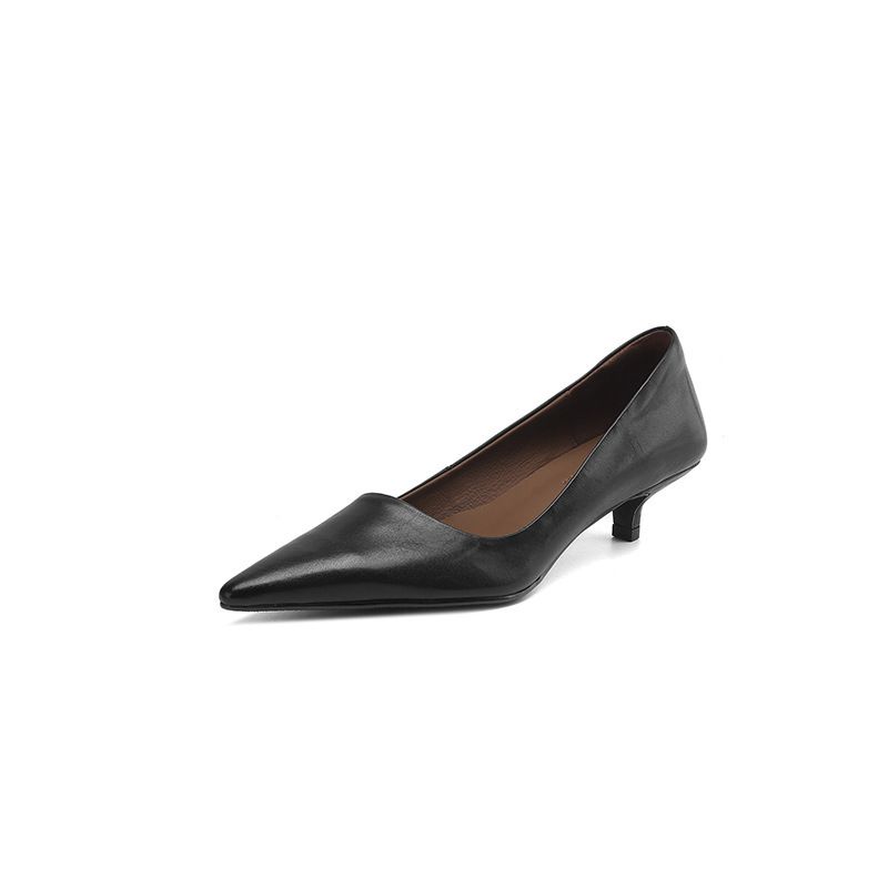 Scarpe singole da pendolarismo in stile francese, semplici, con punta a punta, basse, versatili, casual, a copertura totale, con tacco a gatto sottile_voghion.com