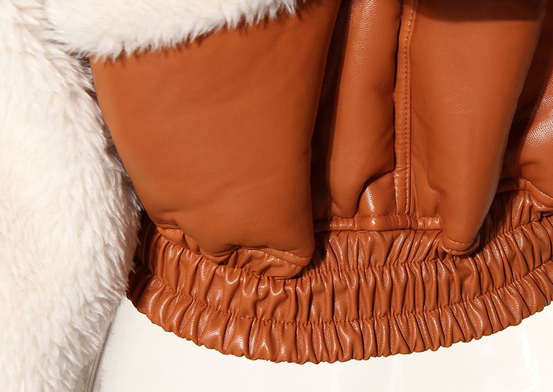 Fur one-piece lamb fur short coat women's winter American retro stitching contrast color hooded motorcycle jacket top_voghion.com