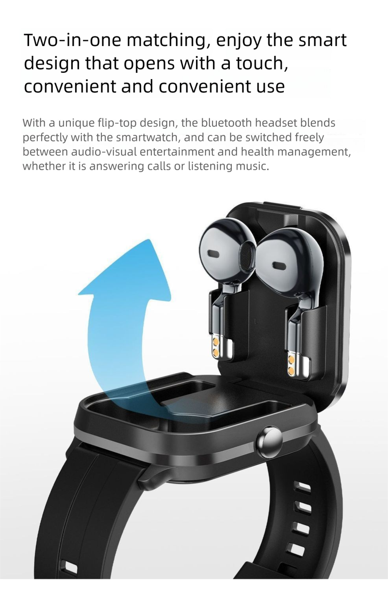 Hui Mingpin TWS Bluetooth Earbuds 2-in-1 Binaural Monitoring Bracelet Noise Cancelling Call Sports Smart Watch_voghion.com
