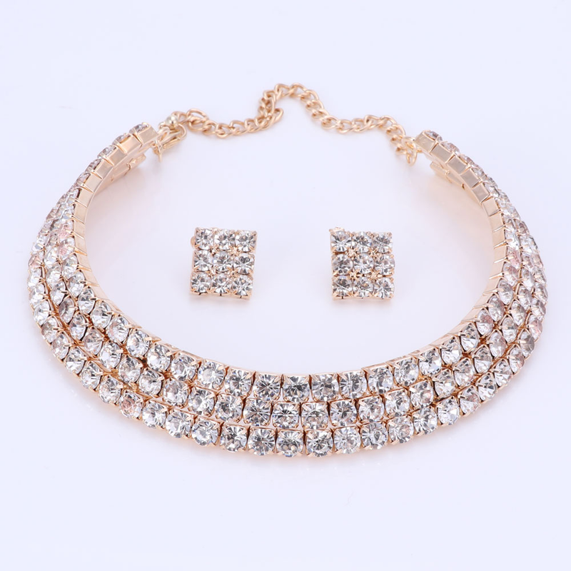 Collana di orecchini di cristallo da donna Set di gioielli da sposa da sposa Sposa Party Prom Costume Dress Accessori Regali_voghion.com