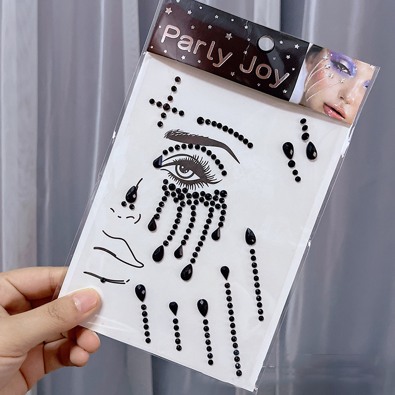 Augen Gesicht Make-up temporäre Tattoo selbstklebende Aufkleber weiß schwarz Strasssteine flache Rückseite Kristall Party Körper J_voghion.com