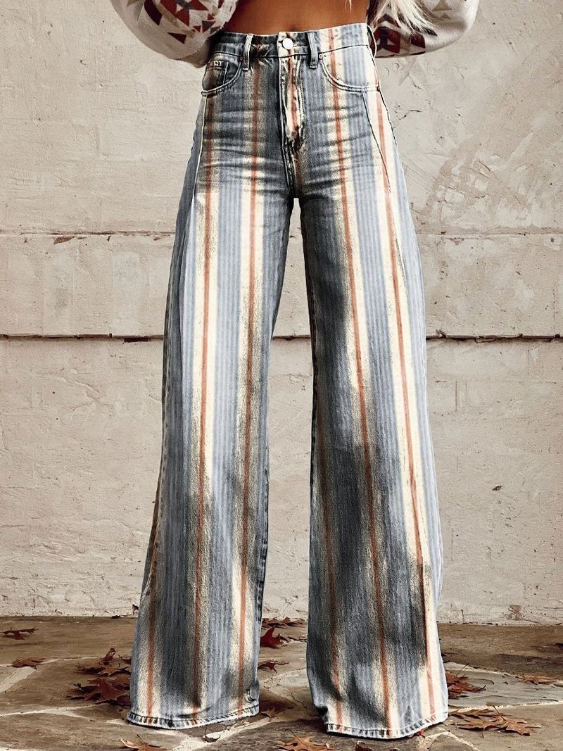 Trendy Plus Size Women's Printed Flare Pants - Stretch Denim-Like Wide Leg Trousers With 3D Patterns, Comfortable & Stylish Casual Wear_voghion.com
