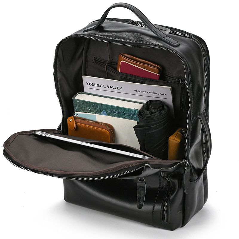 Top Layer Rindsleder Herren Crazy Horse Business-Rucksack mit großer Kapazität 16 Zoll lässige Reisetasche aus echtem Leder_voghion.com