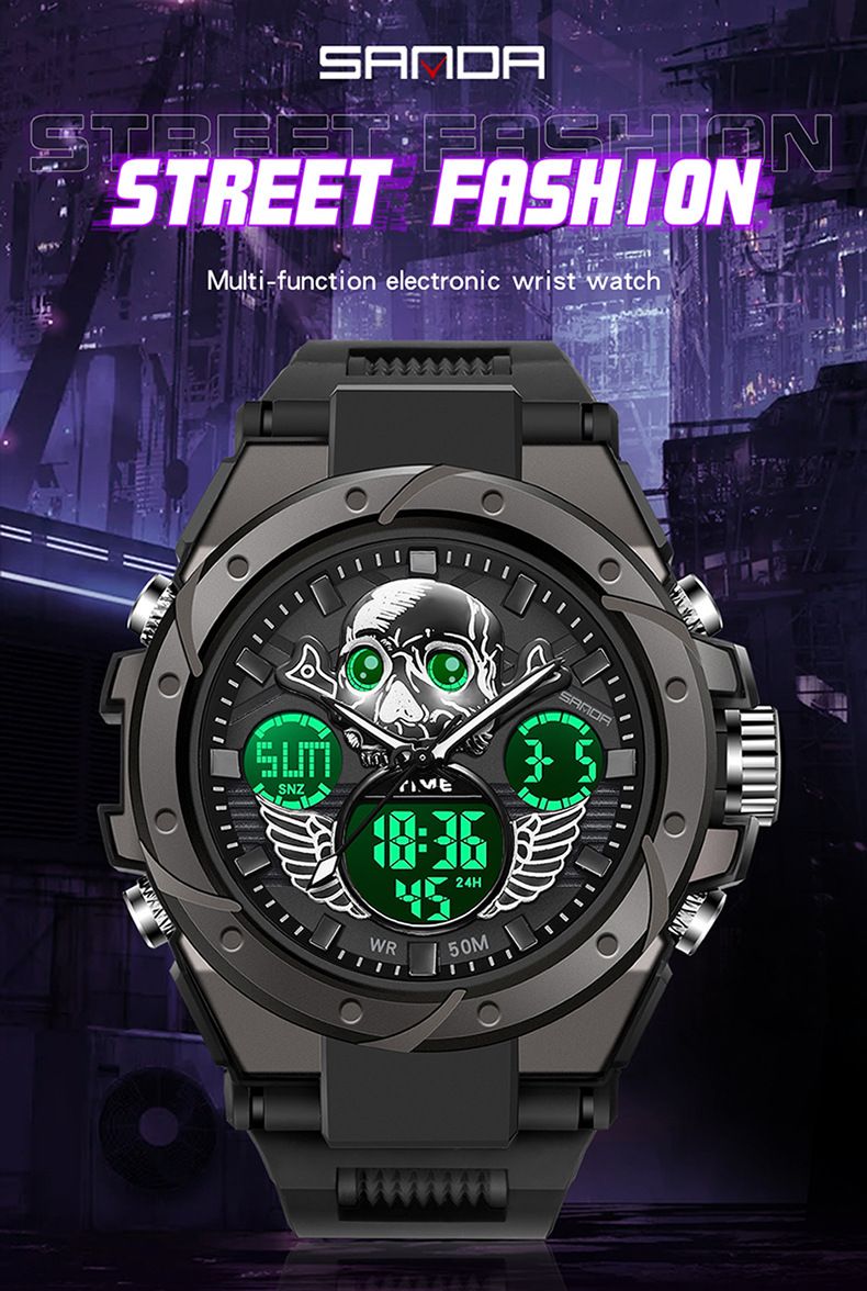 Stilvolle Herren-Skelettuhr mit Multifunktion, wasserdicht und mit Leuchtanzeige – robustes Gehäuse aus Zinklegierung und TPU-Armband – modische Totenkopfuhr_voghion.com