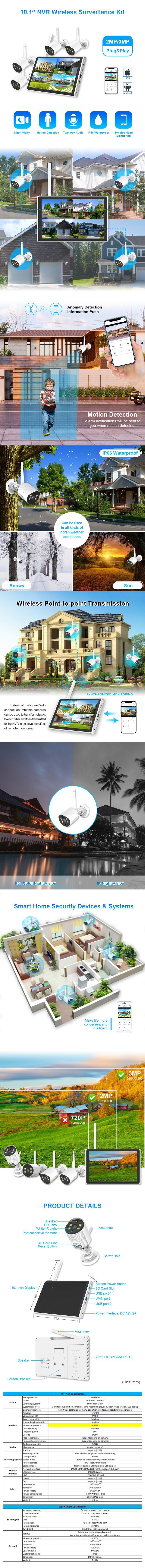 10 Inch Screen NVR Monitoring Set 4/8 Way Waterproof Camera Supports APP_voghion.com