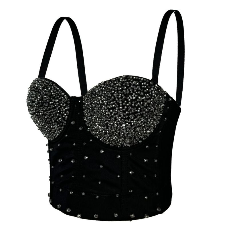 Women's Clothing Shiny Beads Handmade High End Outer Wear Small Camisole Herringbone Bra_voghion.com