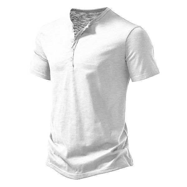 Maglietta a maniche corte slim fit casual tinta unita con nodo in bambù Henry Button da uomo, estate 2024_voghion.com