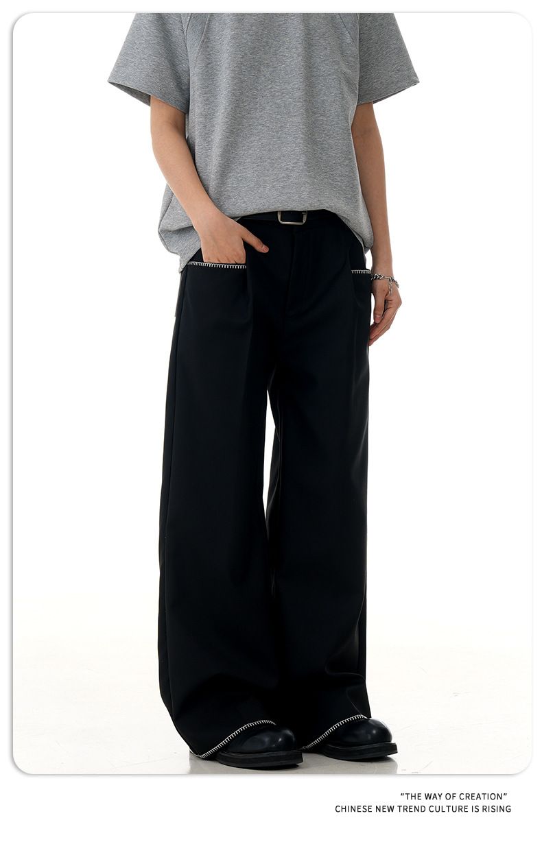 Klassische Unisex-Hose im Straight-Fit mit tiefem Schritt und minimalistischen Steppnähten – Entspannt geschnittene Hose für lässige und elegante Kleidung_voghion.com