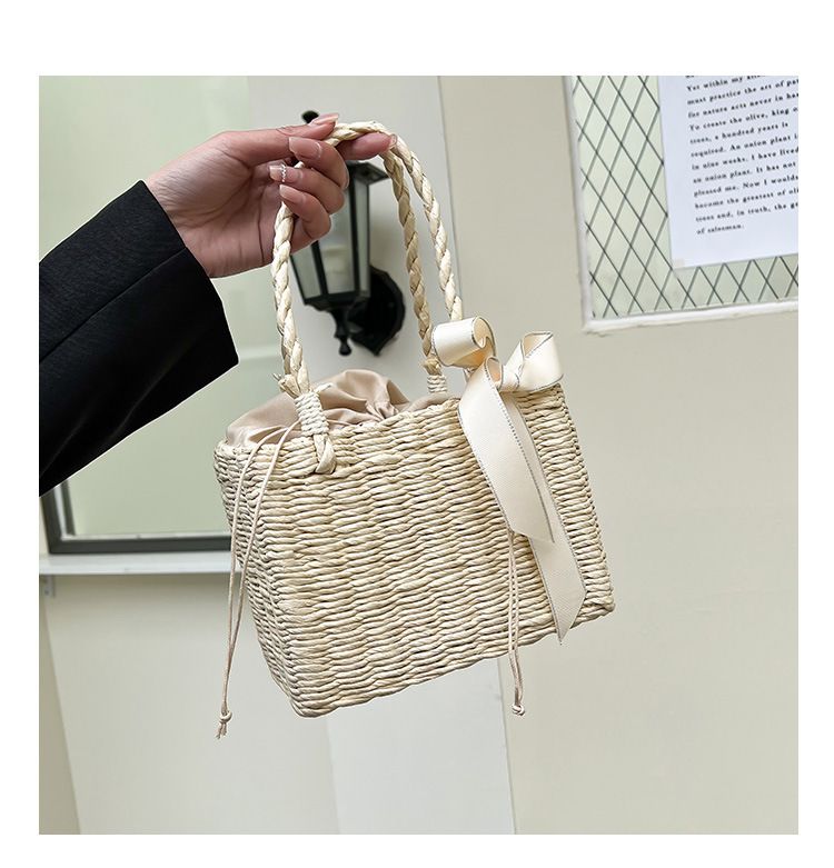 Women's Shoulder Bags Simple Hand-held Woven Bag, Handbag, Bow Tie Storage Basket, Woven Storage, Small Square Bag_voghion.com