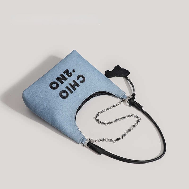 Versione della borsa a secchiello portatile Denim Niche, semplice e di grande capacità, borsa a tracolla Hobo versatile e alla moda._voghion.com
