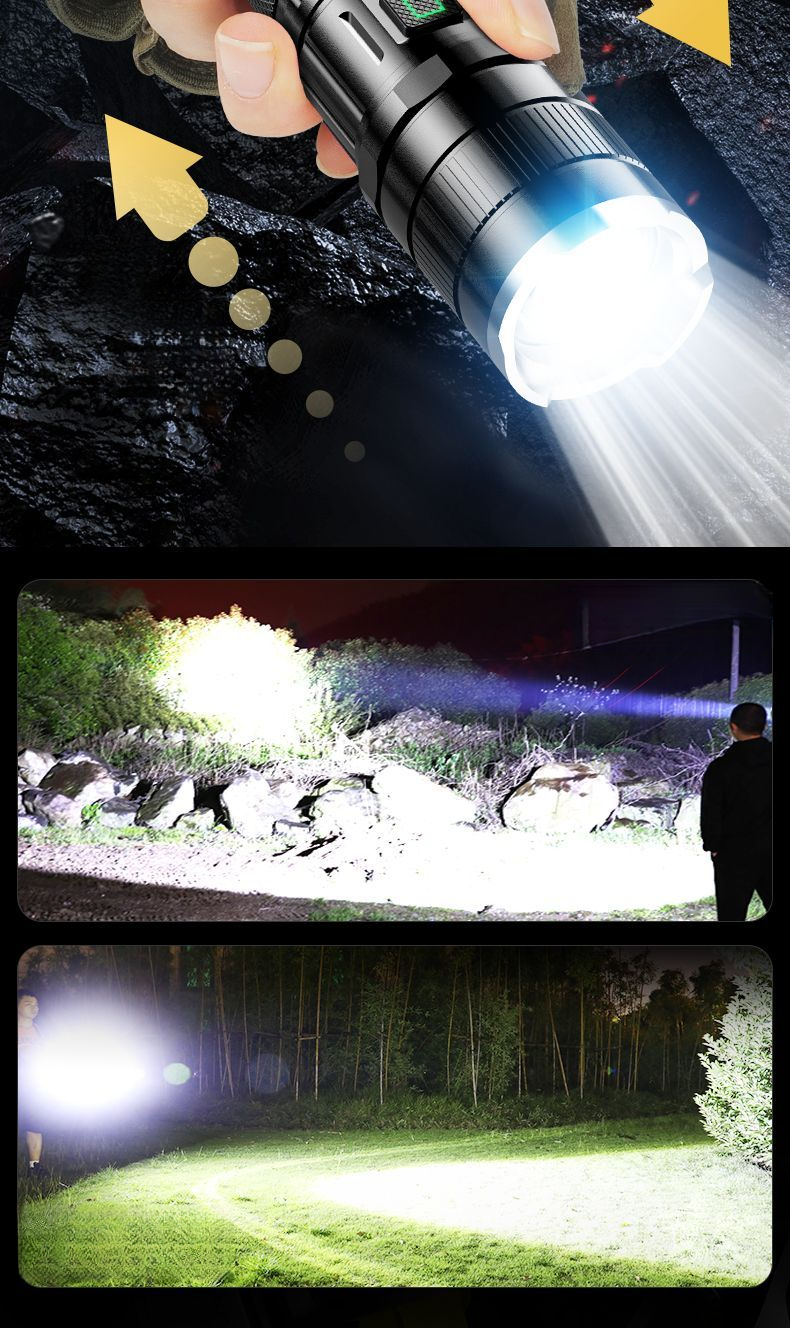 High Brightness Flashlight Laser Ultra Bright Outdoor Range Rechargeable LED Searchlight Long Battery Life Zoomable_voghion.com