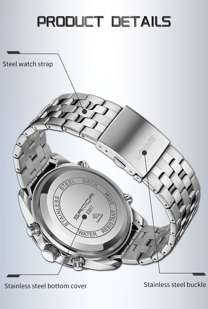 Men's Stainless Steel Watch With Multifunction, Luminous Display, Calendar, Water Resistant, Sporty & Casual Style Outdoor Waterproof Quartz Watch_voghion.com