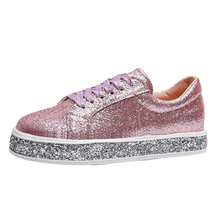 Scarpe da tavola da donna casual con fondo piatto e strass argento lucido, scarpa singola di grandi dimensioni_voghion.com