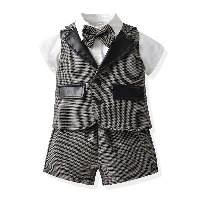 Kinderkleidung Neue Frühlings- und Herbstkleidung für Jungen, kleine karierte Weste, kurzärmeliger Hemdanzug für Kinder, einjährige Kleider-Performance-Kleidung_voghion.com