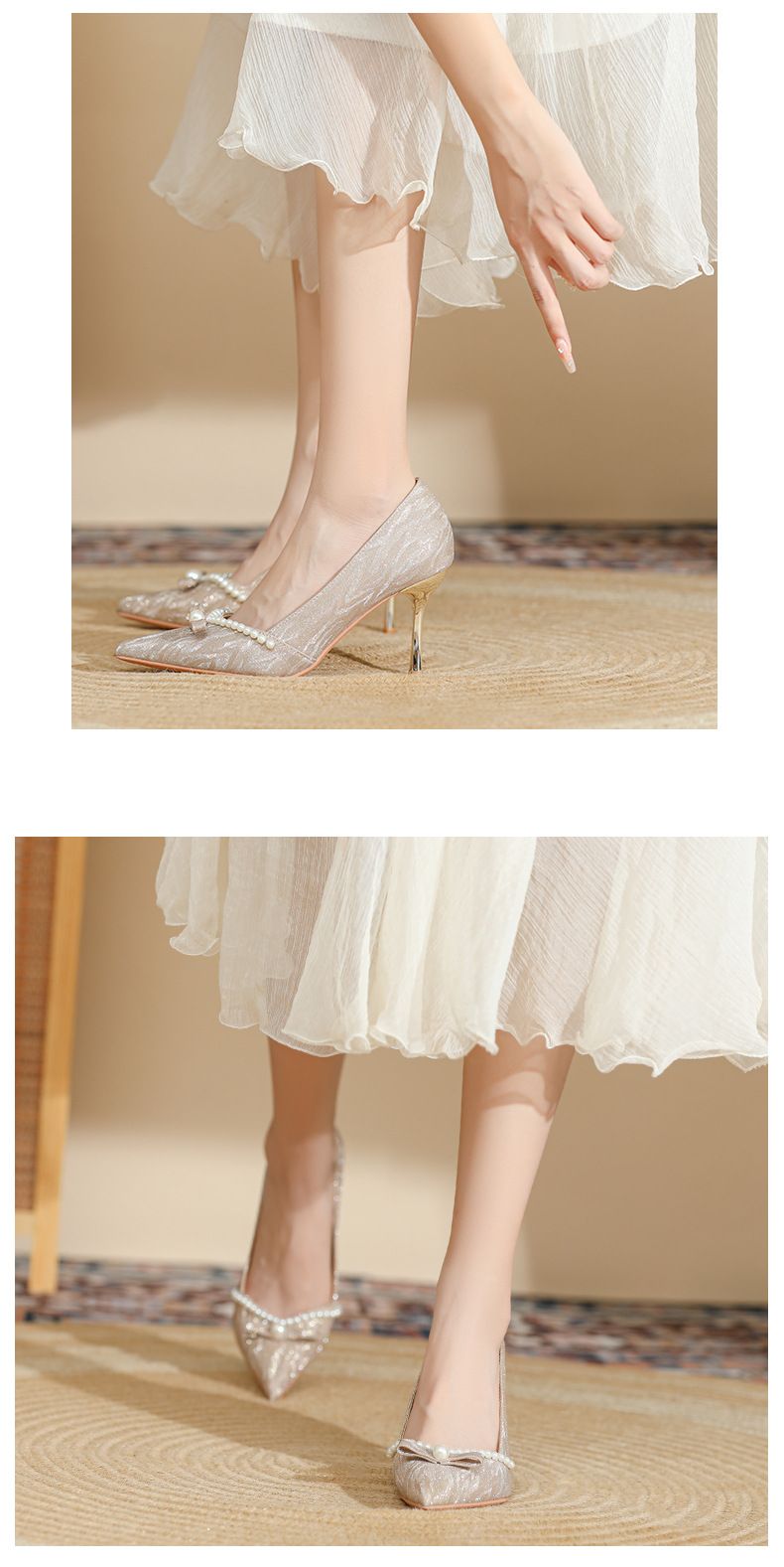 811-3 Zapatos de dama de honor con lazo de perla estilo hada, nuevos tacones altos de aguja con punta puntiaguda para invierno 2025 para mujer_voghion.com