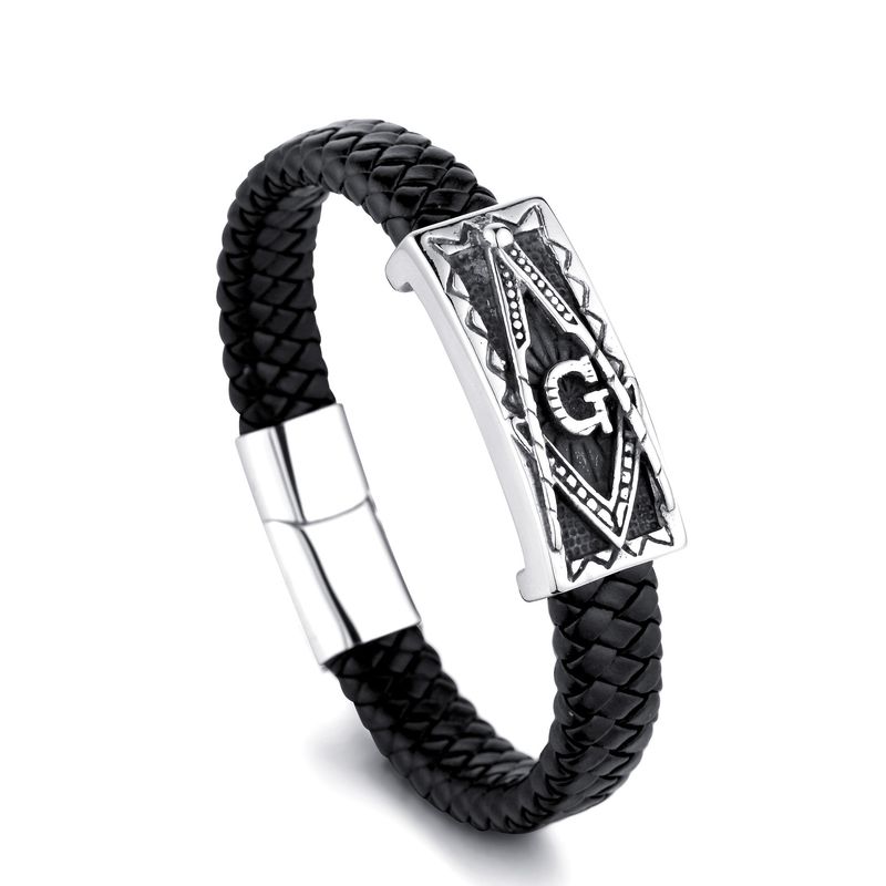 New Men's Trend Cool Leather G Bracelet Accessories Stylish Simple Temperament Wrapped Hand Rope Commuter Vacation Daily_voghion.com