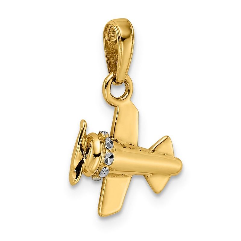 14k W/ White Rhodium 3D Diamond-cut Airplane Pendant_voghion.com