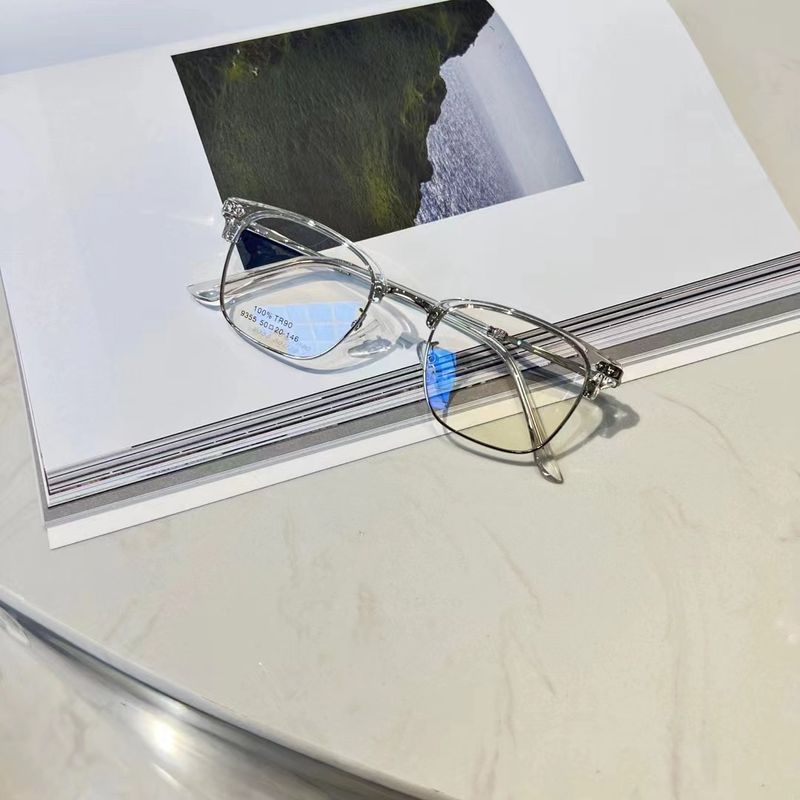 Men's business half TR eyebrow frame can be equipped with degree resistant blue light metal flat glasses 9355_voghion.com