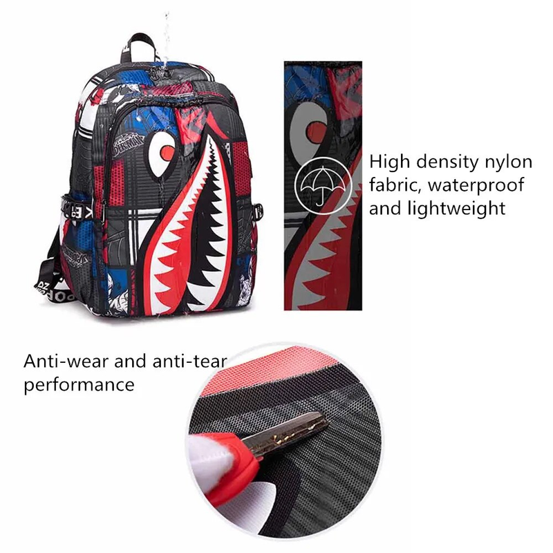 Elementary Bookbag Travel Rucksack Cartoon Shark Print Primary School Student Satchel Backpack Mochila Infantil_voghion.com