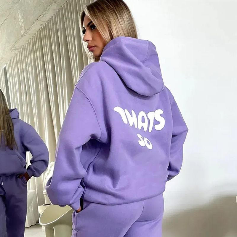 Damen Herbst und Winter neues Sweatshirt-Set, modisches sportliches LOGO Langarmpullover mit Kapuze Sweatshirt zweiteiliges Set_voghion.com